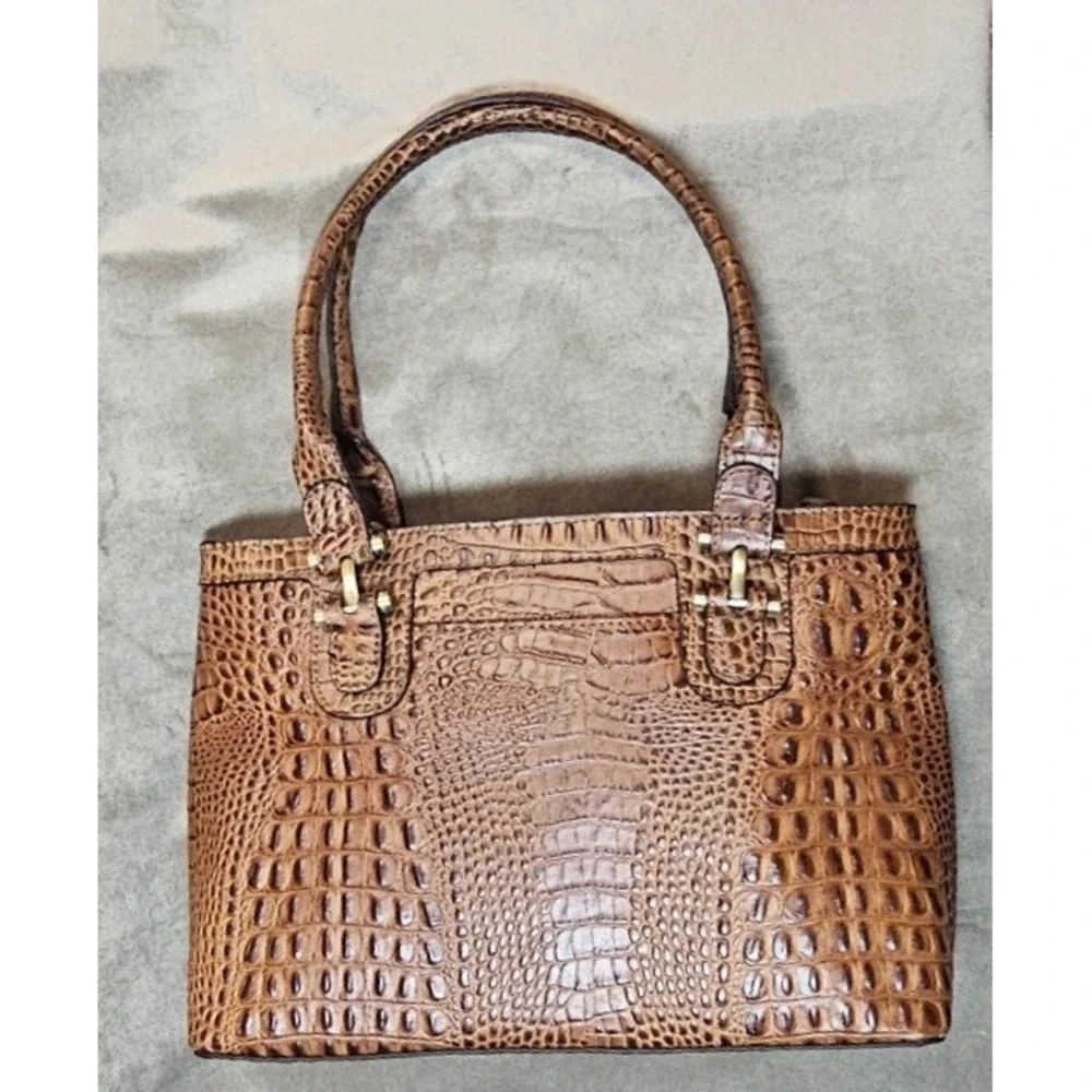 Etienne Aigner Brown Crocodile Embossed Leather Satchel Handbag 72071